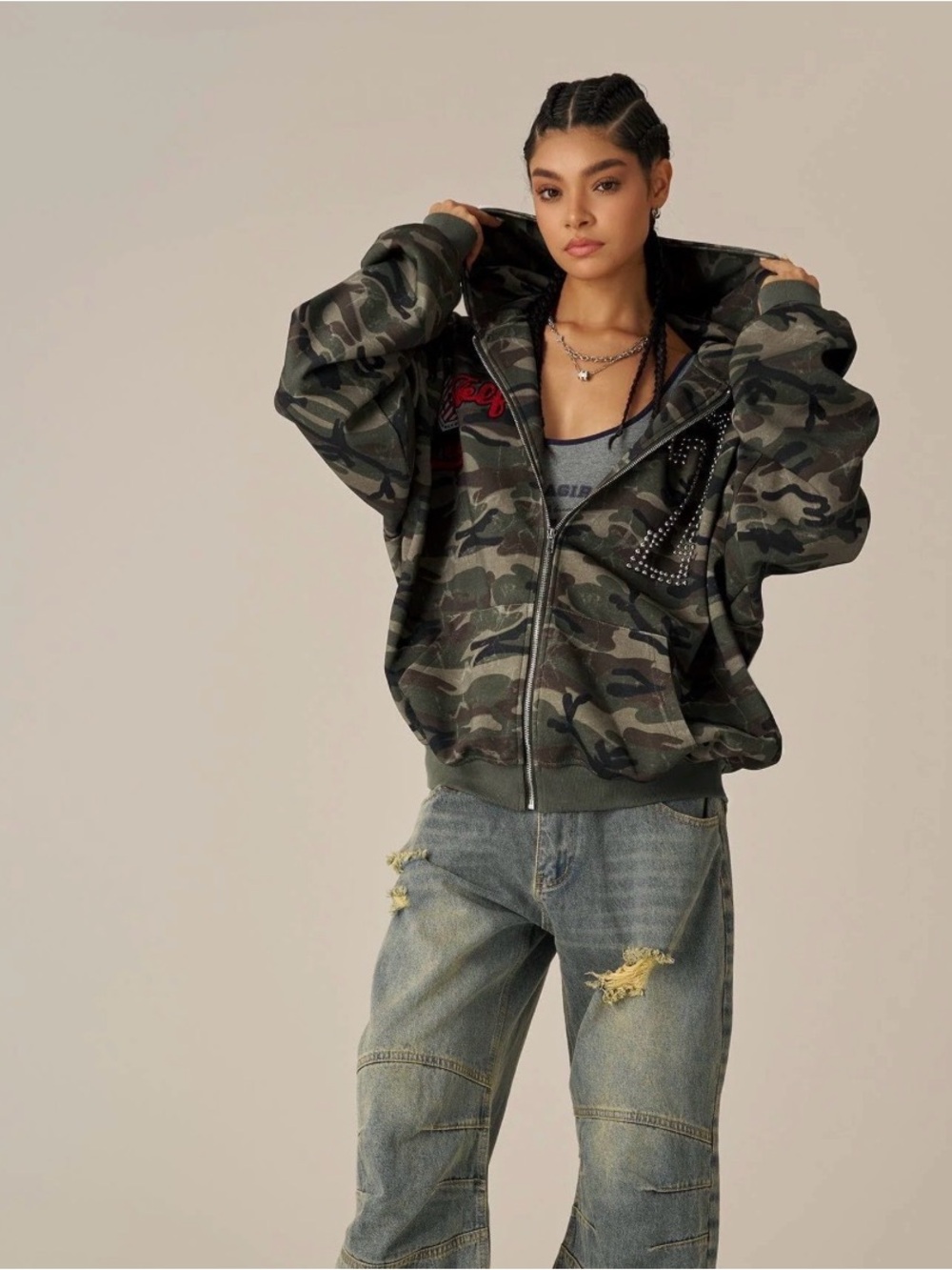 New With Tags. Aelfric Eden Green Camouflage Zip-Up Hoodie. Small.